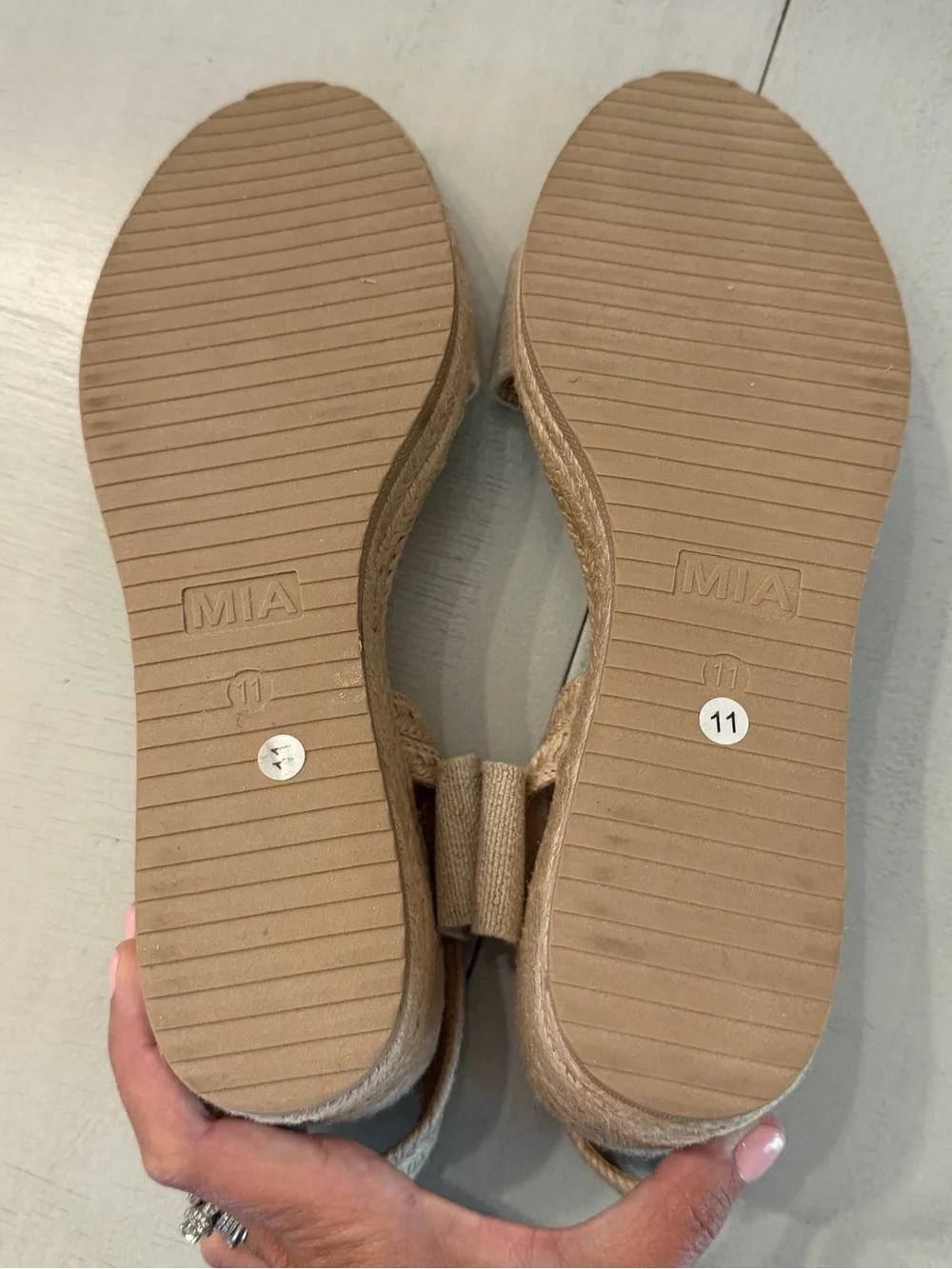 MIA Women’s Brittni Beige Espadrille Wedge Sandals with Ankle Strap Sz 11 NWOT